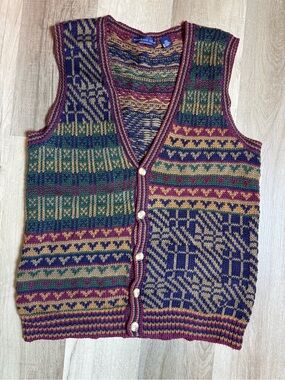Vintage Northern Isles Knit V-Neck Button Up Sweater Vest Size XXL
